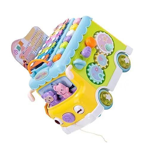 Produktbild: PHENOFICE 1Stk Kinderklavier Musik Sound Spielzeug Musikalisches Klopfspielzeug interaktives Spielzeug kinderinstrumente travel Toys Bus ziehendes Spielzeug Xylophon in Busform Plastik