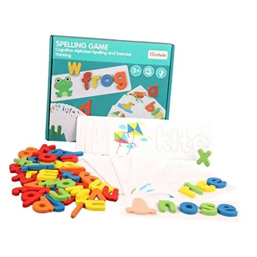 Produktbild: PHENOFICE 1 Satz Buchstaben Puzzle Wörter Wortbuchstabierspielzeug Rechtschreibspiele ABC-Puzzle Alphabet Spelling Game Children Letter Cognitive Toy Lernspielzeug Buchstabenblöcke aus Holz