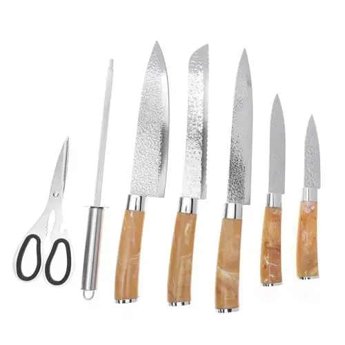Produktbild: PHENOFICE 1 Satz Edelstahlmesser cutermesserset knives set cutter-messer Mehrzweckmesser Küchenmesserblock Küchenblock Küchenmesser-Set Edelstahlschneider Griff aus marmoriertem Kunststoff