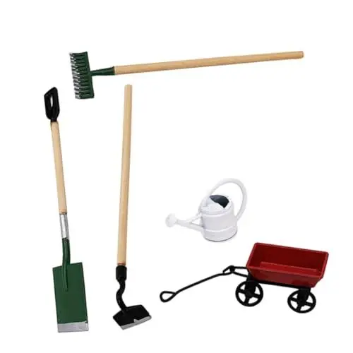 Produktbild: PHENOFICE Puppenhaus Mini-gartengeräte-Set Maßstab 1:12 Mit Gießkanne Eisenschaufel Wagen Und Werkzeugen Für DIY Puppenhaus Bausatz