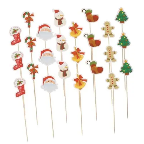 Produktbild: PHENOFICE Weihnachtsgeschirr 24 Stück Obstspieße Einweg Obststäbchen Für Feiern Cupcake-topper Dekorative Picks Holz Snack-picks