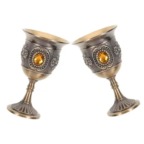 Produktbild: PHENOFICE 2st Metallkelch Retro-kelch Whisky-gläser Europäischer Schnapsbecher Saftgläser Geprägte Weinbecher Weinkelch Weihwasserbecher Retro-weinbecher Kommunion Tassen Zinn-legierung
