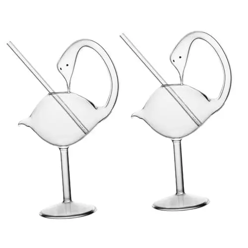 Produktbild: PHENOFICE 2st Schwanenkelch Martini-gläser Cocktailbecher Getränkebecher Agavenstrohhalme Klare Gläser Klare Tasse Klare Cocktailgläser Bourbon-gläser Schlürfen Schwan Wein Glas Transparent