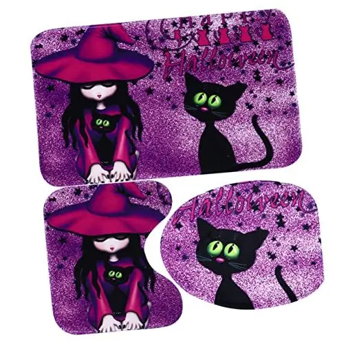 Produktbild: PHENOFICE Badezimmerteppich-Set mit Halloween- Toilettensitzbezug Bodenmatte 3-teiliges Set schnelltrocknende Oberfläche