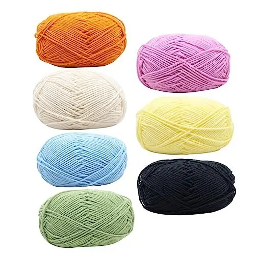 Produktbild: PHENOFICE Pullovergarn Strickgarn 7 Stück 4-fädiges Baumwollgarn Zum Häkeln Handgefertigtes Bastelgarn Weich Und Robust Für Den Heimgebrauch