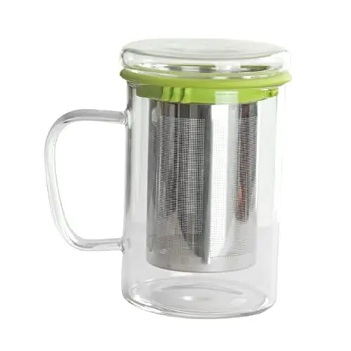 Produktbild: PHENOFICE 350ml Teetasse Mit Edelstahl Teesieb Und Deckel Transparente Trinkbecher Für Zuhause Und Büro Hitzebeständiger Wasserbecher