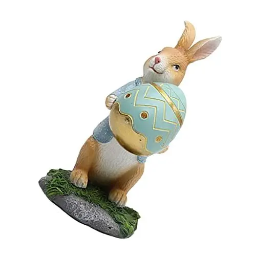 Produktbild: PHENOFICE Dekoration Harz Bunny Figurine Figuren Bunny Sackleinen Banner Bunting Desktop Ornamente Ostern Dekoration Karotte Harz Bunny Statue