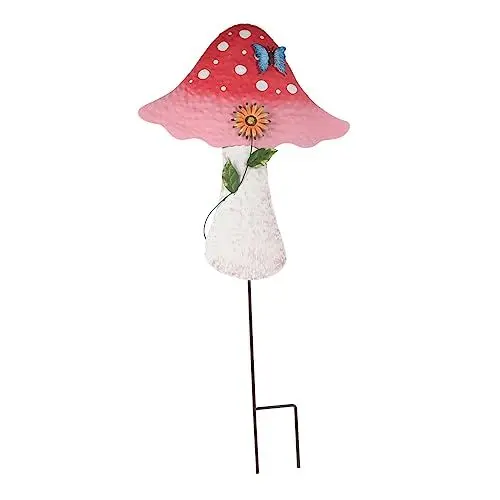 Produktbild: PHENOFICE Schmiedeeisen Plug-in gartenskulptur terassendeko makramee Outdoor metalldeko dekorative gartenpfähle Hof Pilz Pflanze Pilzdekoration für den Außenbereich Gartendekoration Rosy