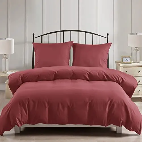 Produktbild: PHF Bettwäsche 135x200, Bettbezüge 135x200 cm mit 2er Kissenbezüge 80x80 cm, Weich und Bügelfrei Bettwäsche 135x200cm aus Mikrofaser mit Reißverschluss,Burgund