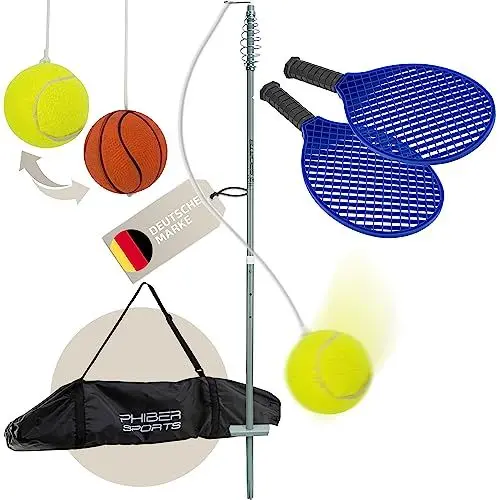 Produktbild: PHIBER-SPORTS Twistball Set (2025 Verbessertes Modell) - Langlebig Dank verbesserter Teile - Swingball für Kinder & Erwachsene - Tennisball an Schnur, Tennis Trainer Spiel Garten & Outdoor