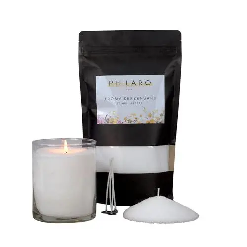 Produktbild: Philaro Kerzensand mit Duft - Scandi Breeze - 400g inkl. 4 Dochte in vier Duftvarianten - Kerzengranulat - Aromasand - Kreative DIY Kerzen - Kerzenalternative