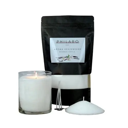 Produktbild: Philaro Kerzensand mit Duft - Vanilla - 400g inkl. 4 Dochte in vier Duftvarianten - Kerzengranulat - Aromasand - DIY Kerzen - Kerzenalternative