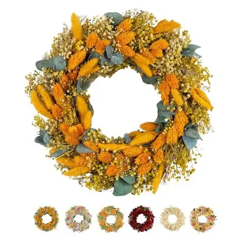 Produktbild: Philaro Trockenblumenkranz Ø 28cm - kein Plastik I Trockenblumen Premium Qualität aus Europa - Wandkranz - Türkranz - Tischkranz – Deko - 6 Varianten - Orange