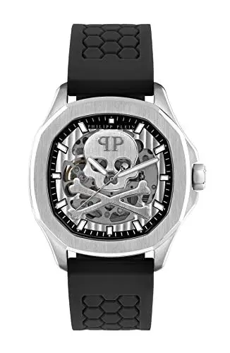 Produktbild: Philipp Plein Herren Analog Automatik Uhr mit Silikon Armband PWRAA0123