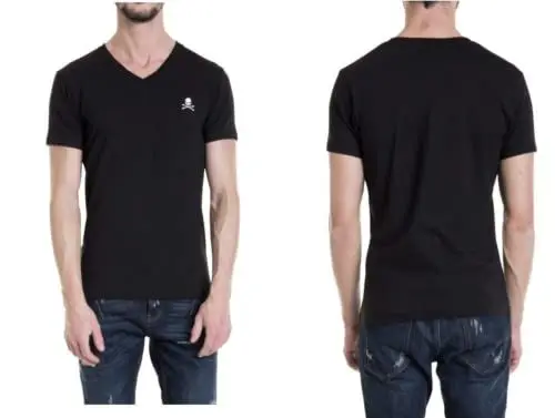 Produktbild: Philipp Plein Skull T-Shirt Stretch V-Neck Slim Fit Totenkopf Logo Shirt Underwear Black (L)