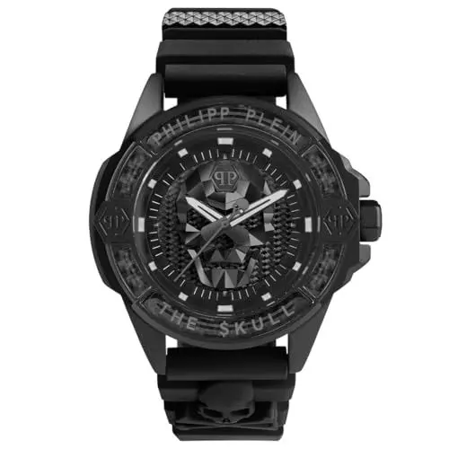 Produktbild: Philipp Plein The $Kull Herren Armbanduhr Analog Quarz Kohlefaser, Schwarz/Schwarz - Pwaaa2022, Armband