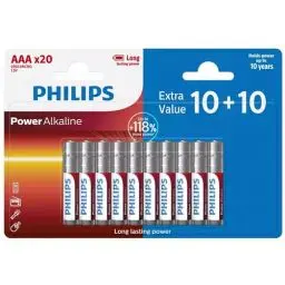 Produktbild: PHILIPS AAA Batterien 20 Stück - Vorteilspack Batterien LR03/1,5V - Alkaline Batterien - Batterie AAA mit 10 Jahren Lagerfähigkeit - bis zu 118% mehr Energie