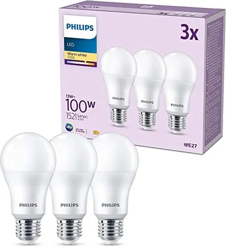 Produktbild: Philips Classic LED E27 Lampe, 100W, matt, warmweiß, nicht dimmbar, 3er Pack