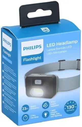 Produktbild: Philips Stirnlampe LED - 130 L - 3 Leuchtmodi - IPX4 - Inkl. 3x AAA-Batterie - Grau