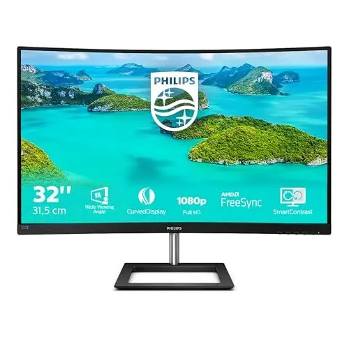 Produktbild: Philips 322E1C - 32 Zoll FHD Curved Gaming Monitor, 75 Hz, 4ms, FreeSync (1920x1080, VGA, HDMI, DisplayPort) schwarz