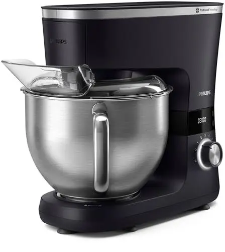 Produktbild: Philips 7000 Series Küchenmaschine - 5,5 Liter, 1000 Watt, 8 Geschwindigkeitsstufen, ProKnead Technologie, Rezepte, LED Smart Timer, Knethaken, Schneebesen Und Rührbesen (HR7962/01)
