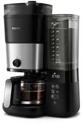 Produktbild: PHILIPS All-in-1 Filterkaffeemaschine - integriertes Kegelmahlwerk für frisch gemahlenen Kaffee - Duo-Bohnenbehälter, 1,25-L-Glaskanne, individuelle Einstellung der Intensität (HD7900/50)