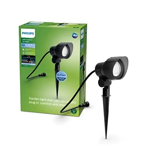 Produktbild: Philips Außenspot Erweiterung (6 W), wetterfester Niedervolt Bodenspot mit Erdspieß und kaltweißem Licht, energiesparende LED Beleuchtung, schwarz