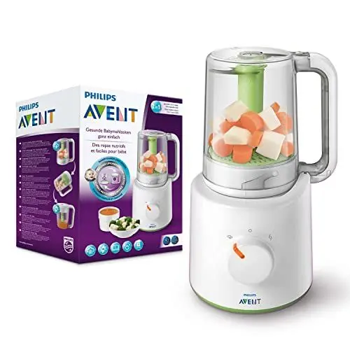 Produktbild: Philips Avent 2-in-1 Babynahrungszubereiter, Dampfgarer, Dampfgaren und Mixen, 800 ml Kapazität, inklusive Rezeptbuch, weiß (Modell SCF870/20)