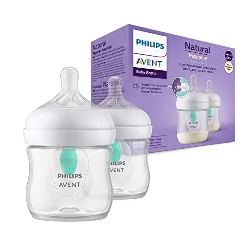 Produktbild: Philips AVENT Babyflaschen Natural Response – 2x Babyflaschen mit AirFree Ventil, 125 ml, BPA-frei, für Neugeborene ab 0 Monaten (Modell SCY670/02)