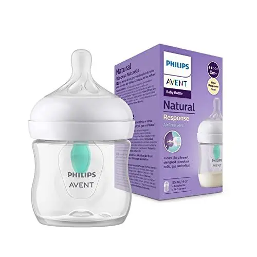 Produktbild: Philips Avent Babyflaschen Natural Response – Babyfläschchen mit AirFree Ventil, 125 ml, BPA-frei, für Neugeborene ab 0 Monaten (Modell SCY670/01)