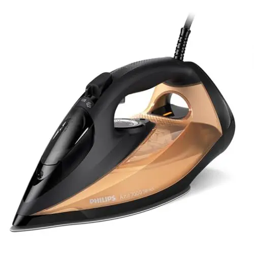 Produktbild: Philips Series 7000 Dampfbügeleisen – 2800 W, konstante Dampfleistung 50 g/min, Dampfstoß 250 g, Vertikaldampf, SteamGlide Elite Bügelsohle, Schwarz/Gold (DST7040/80)