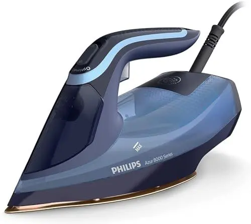 Produktbild: Philips Domestic Appliances Azur 8000 Serie Dampfbügeleisen - 55 g/min Dauerdampf, 240 g Dampfstoß, 3000 W, OptimalTEMP Technologie, SteamGlide Elite, Hellblau (DST8020/20)
