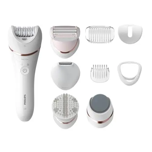 Produktbild: Philips Beauty Set Series 9000, All-in-One Epilierer für Körper, Gesicht und Füße, kabelloses Nass- und Trockengerät zur Haarentfernung und Hautpflege, mit 12 Zubehörteilen, Modell BRE740/90