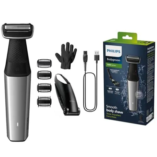 Produktbild: Philips Bodygroom Series 5000, wasserfester Trimmer für Intimbereich und Körper, gründliche und angenehme Rasur, Ganzkörperpflege einschließlich Rücken, 60 Min. Laufzeit, Modell BG5021/16