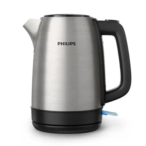 Produktbild: Philips Daily Collection Metall Wasserkocher – 1,7L, Leuchtanzeige, 360°-Basis, Mikro-Sieb-Filter, Flaches Heizelement, Sprungdeckel, Energiesparend, Sicheres Design, Schnelles Aufkochen (HD9350/90)