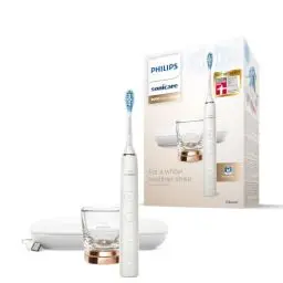 Produktbild: Philips Sonicare DiamondClean 9000 elektrische Zahnbürste, Schallzahnbürste mit App, Drucksensor, 4 Putzmodi, 3 Intensitätsstufen, Ladeglas und USB-Reiseetui, Roségold, Modell HX9911/94