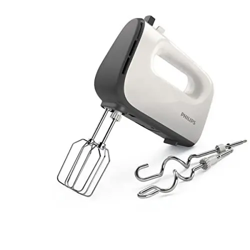 Produktbild: Philips Domestic Appliances HR3741/00 Handmixer, 450 W, 5 Geschwindigkeiten plus Turbo ,‎21.41 x 20.8 x 11.4 cm, weiß/schwarz
