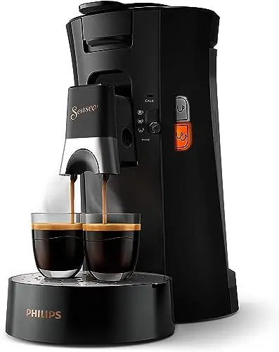 Produktbild: Philips Senseo Select Kaffeepadmaschine mit Kaffeestärkewahl und Memo-Funktion, aus recyceltem Plastik, Farbe: Schwarz (CSA240/60)