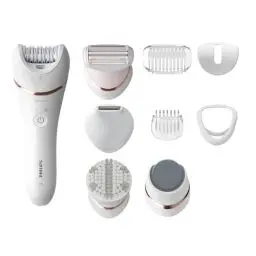 Produktbild: Philips Epilierer Series 8000, kabelloser Nass- und Trockenepilierer für Beine und Körper, mit 9 Zubehörteilen, Rasierer, Langhaarschneider, Pediküre und Körperpeeling-Gerät, Modell BRE740/10