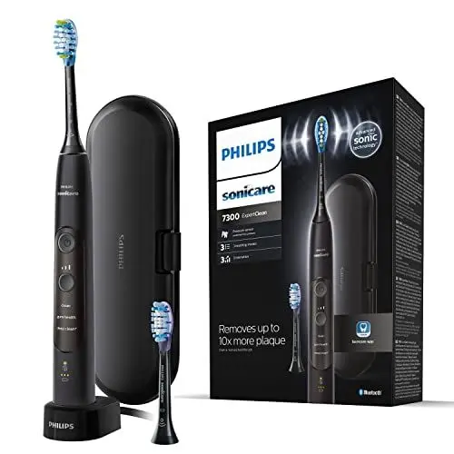 Produktbild: Philips Sonicare ExpertClean 7300 elektrische Zahnbürste, Schallzahnbürste mit App, 3 Putzmodi und 3 Intensitätsstufen, Drucksensor, Reiseetui, Schwarz, Model HX9601/02