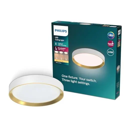 Produktbild: Philips Hanno SceneSwitch LED Deckenleuchte, rund, 24 W, 2700 Lumen, 2700 K, weiß, IP20, warmweißes Licht, 3 Lichteinstellungen