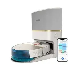 Produktbild: Philips Homerun Serie 7000 Saug-Wischroboter mit Saugstation, 5000 Pa, 360° LiDAR-Navigation, Erkennung Kleiner Hindernisse, 180Min Laufzeit, 185m², App, für Teppiche und Tierhaare, Weiß (XU7100/02)