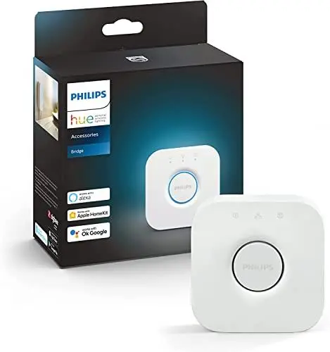 Produktbild: Philips Hue Bridge Steuerelement für Hue Lichtsysteme, smarte Schaltzentrale zur Steuerung von Hue Smart Home Lampen, kompatibel zur Sprachsteuerung und per App von überall