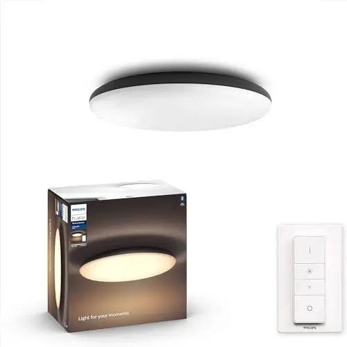 Produktbild: Philips Hue White Amb. LED-Deckenleuchte Cher inkl. Dimmschalter, schwarz, dimmbar, alle Weißschattierungen, steuerbar via App, kompatibel mit Amazon Alexa (Echo, Echo Dot), 1 Stück (1er Pack)