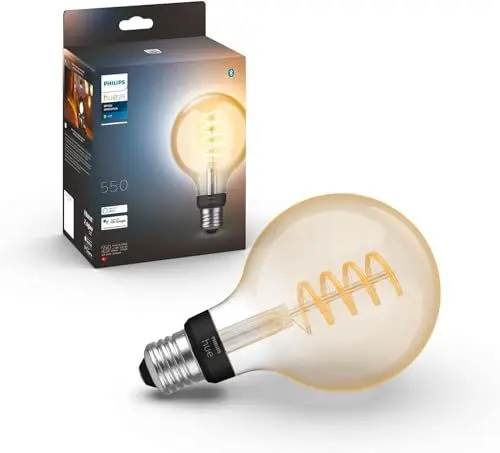 Produktbild: Philips Hue White Ambiance E27 Filament Globe Lampe (550 lm), dimmbare LED Lampe für das Hue Lichtsystem mit allen Weißtönen, smarte Lichtsteuerung über Sprache und App