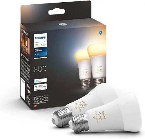 Produktbild: Philips Hue White Ambiance E27 Lampe, 2er Pack (800lm) dimmbar, LED Lampe mit warmweißen- bis kühlweißem Licht, steuerbar via App, kompatibel mit Amazon Alexa (Echo, Echo Dot), 2er Pack