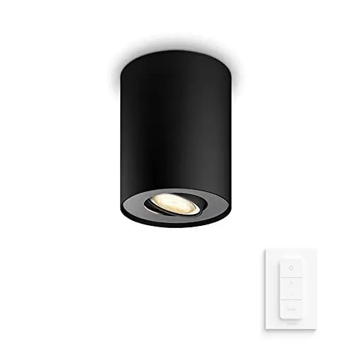 Produktbild: Philips Hue White Ambiance Pillar 1er Spot, schwarz 250lm inkl. Dimmschalter, dimmbar, alle Weißschattierungen, steuerbar via App, kompatibel mit Amazon Alexa (Echo, Echo Dot), alte Generation