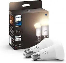Produktbild: Philips Hue White E27 LED Lampen 2-er Pack (800 lm), dimmbare LED Leuchtmittel für das Hue Lichtsystem mit warmweißem Licht, smarte Lichtsteuerung über Sprache und App