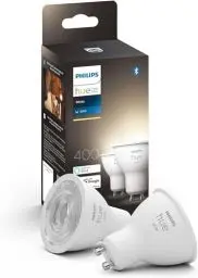 Produktbild: Philips Hue White GU10 LED Spots 2-er Pack (400 lm), dimmbare LED Lampen für das Hue Lichtsystem mit warmweißem Licht, smarte Lichtsteuerung über Sprache und App