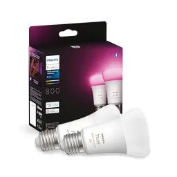 Produktbild: Philips Hue White & Color Ambiance E27 LED Lampen (800 lm), dimmbare LED Leuchtmittel für das Hue Lichtsystem mit 16 Mio. Farben, smarte Lichtsteuerung über Sprache und App, 2er Pack